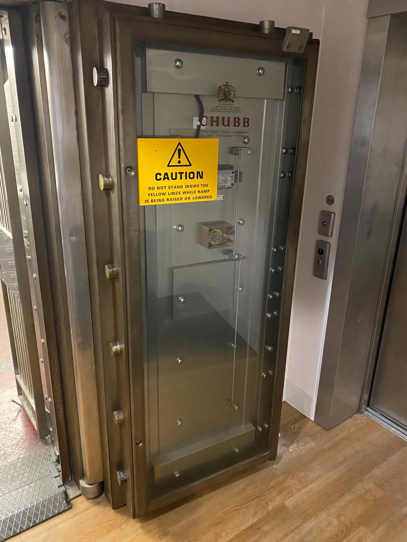 A substantial Chubb vault door and locking assembly